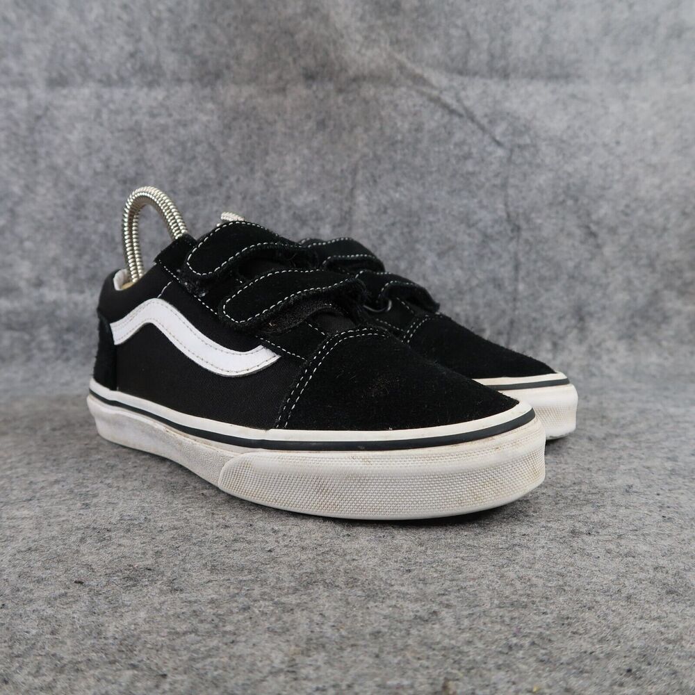 Vans Shoes Kids 3 Sneaker Old Skool Double Strap Skate Casual Black Suede Canvas